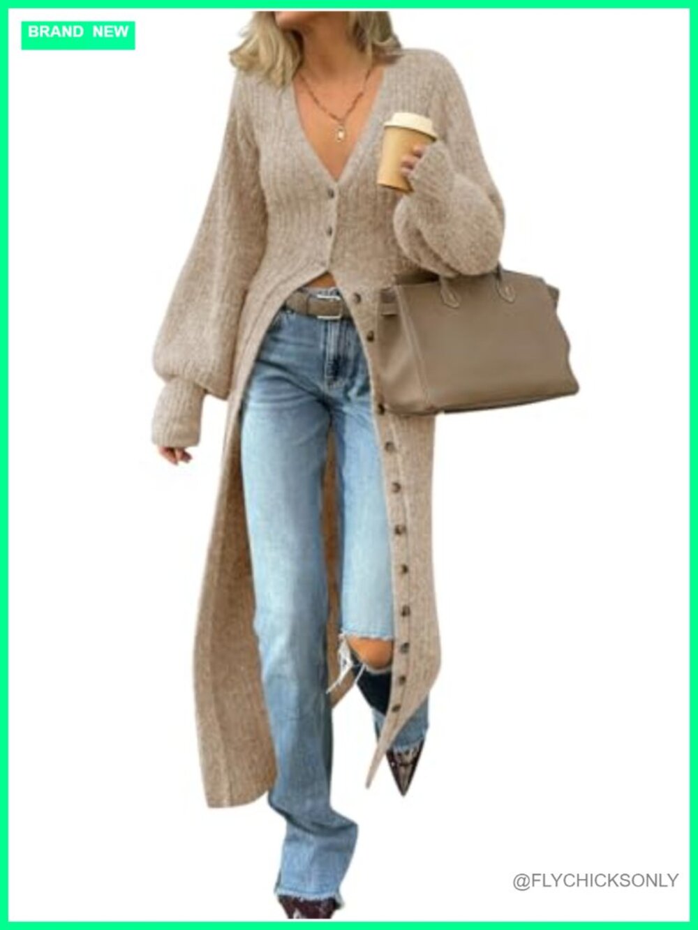Chunky Knit V-Neck Long Duster Cardigan Maxi Sweater Dress